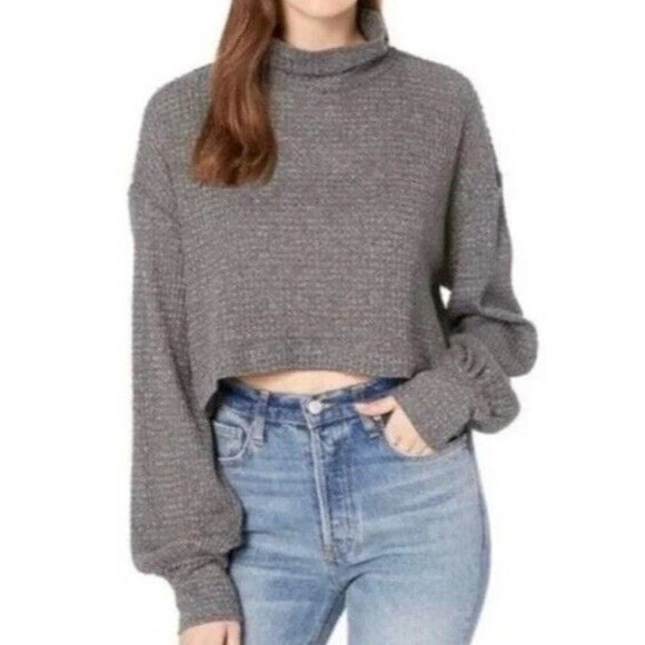 Free People Sweaters - Free People (S/P)  Waffle Knit Mock Neck Long Sleeve Crop Thermal w/Thumbholes